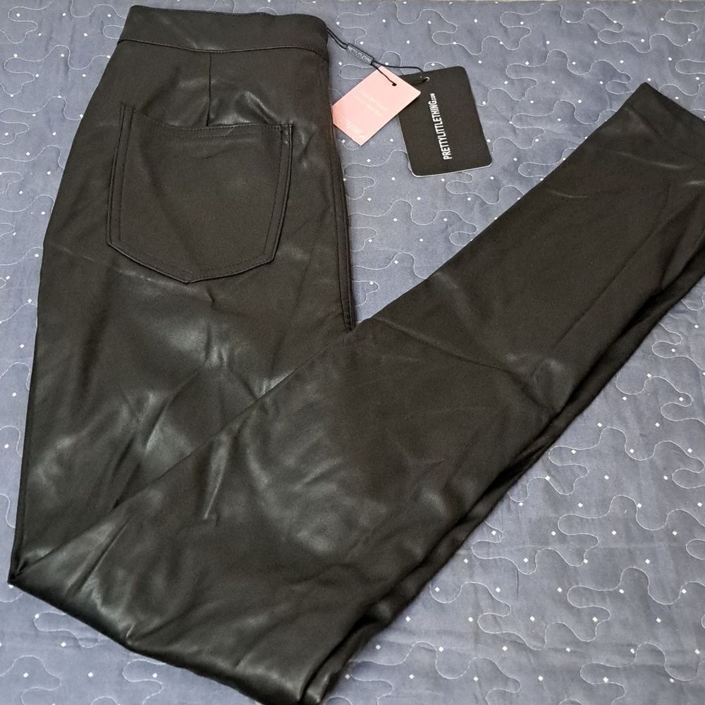 PrettyLittleThing Black Faux Leather Skinny Jumpsuit Pants